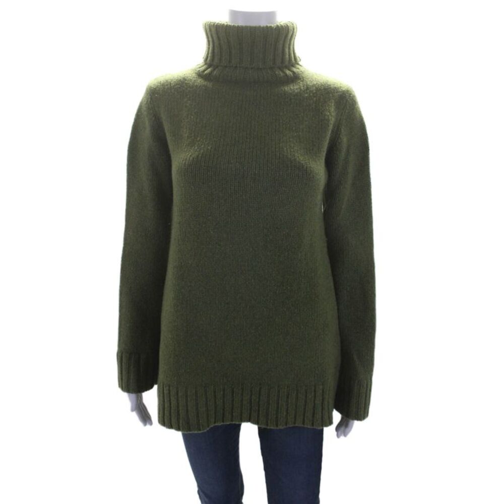 Katayone Adeli Womens Wool Long Sleeve Turtleneck Pullover Sweater Green Size M
